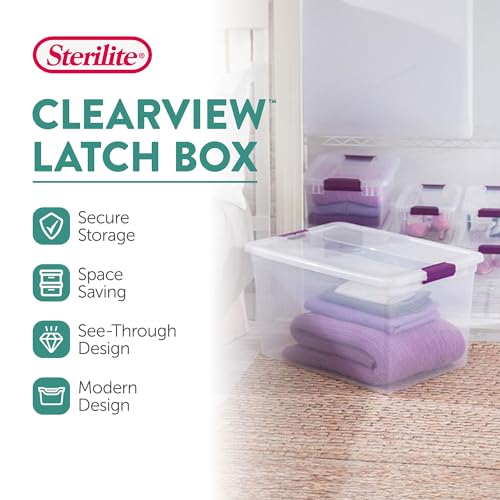 Sterilite 66 Qt ClearView Latch Storage Box, Stackable Bin with Latching Lid, Organize Clothes, Blankets, Items in Closet, Clear Base and Lid, 12-Pack - size: 12 Pack, style: 66 Quart