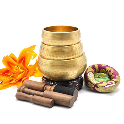 Singing Bowl Nepal- Hand Beaten singing bowl set of 3- 3 Hand made singing bowl set-Singing bowl for Meditation and Healing-Chakra Healing singing bowl set