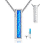 Cremation Urn Necklaces for Ashes Sterling Silver 3D Vertical Bar Memorial Pendant for Loved Ones Keepsake Cremation Jewelry Gifts for Women Men - style: Blue Opal