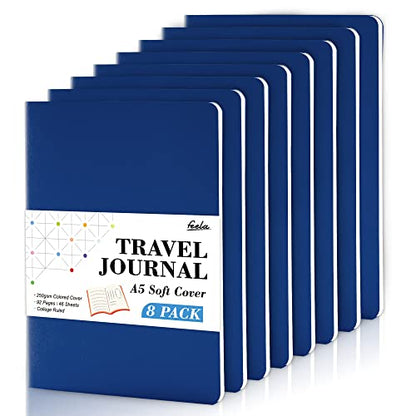 8 Pack Soft Cover Journal Bulk, Feela Notebooks College Ruled for Work, Lined Travel Journal for Women Men, Note Taking Notebook School Supplies Business Writing, 8.2” x 5.5”, A5, Navy - color: 8 Navy