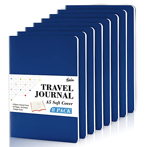 8 Pack Soft Cover Journal Bulk, Feela Notebooks College Ruled for Work, Lined Travel Journal for Women Men, Note Taking Notebook School Supplies Business Writing, 8.2” x 5.5”, A5, Navy - color: 8 Navy