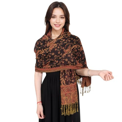 MUQU Women Pashmina Shawls and Wraps Scarf Soft Silky Reversible Paisley Scarves Shawl for Women - color: Black+red