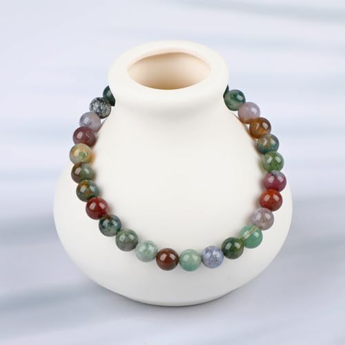 LPBeads Handmade Natural Gemstone Stretch Elastic Bracelet Healing Crystal Round Stone Beads Jewelry Gifts for Women Men - color: Indian Agate, size: 6mm