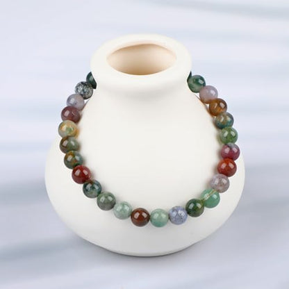 LPBeads Handmade Natural Gemstone Stretch Elastic Bracelet Healing Crystal Round Stone Beads Jewelry Gifts for Women Men - color: Indian Agate, size: 6mm