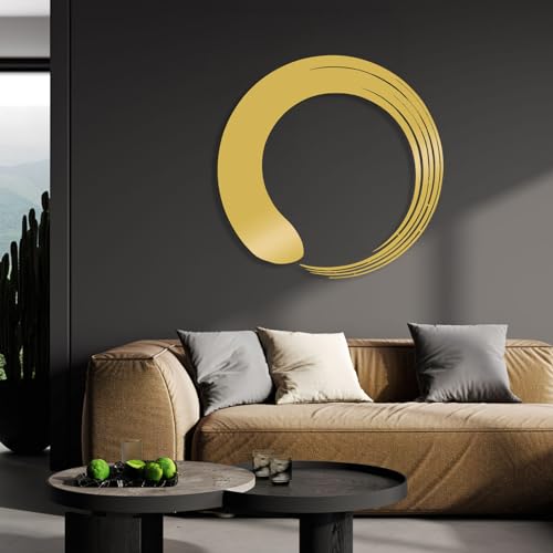 Zen Circle Enso Metal Wall Art - Spiritual Meditation Room Decor for Living Room, Bedroom (39x39cm, White)