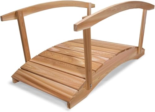 All Things Cedar FB72-R Garden Bridge with Side Rails | 6-Ft Cedar Wooden Bridge for Gardens, Backyards & Streams | Easy to Assemble & Made from Untreated Western Red Cedar | 71x38x34 - size: 6-Ft Bridge & Rails