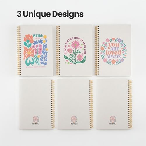Christian Notebook Set of 3 – Joyful Bloom Spiral Journal for Women – 100 GSM No-Bleed Bible Study Supplies – 3 Floral Lined Notebooks for Prayer Journal, Sermon Notes, and Devotionals