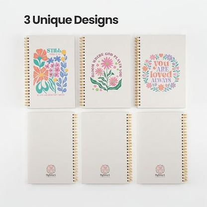 Christian Notebook Set of 3 – Joyful Bloom Spiral Journal for Women – 100 GSM No-Bleed Bible Study Supplies – 3 Floral Lined Notebooks for Prayer Journal, Sermon Notes, and Devotionals