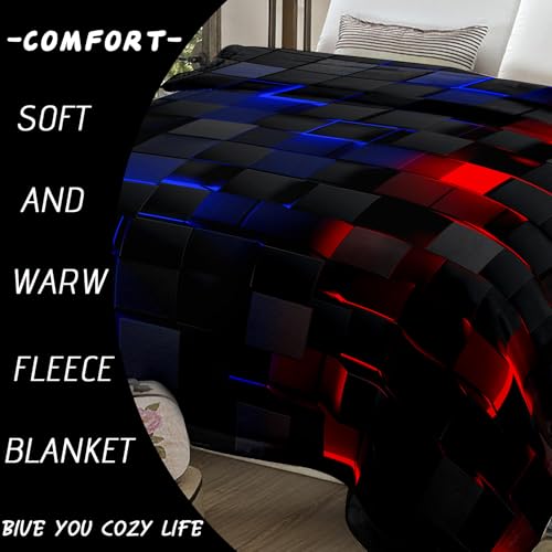 Lightweight Fleece Blanket,Super Soft Cozy Fluffy Plush Red Blue Geometry Abstract Ombre Print Throw Blanket for Couch, Sofa, Bed 47"x59" - color: Red Blue Geometry