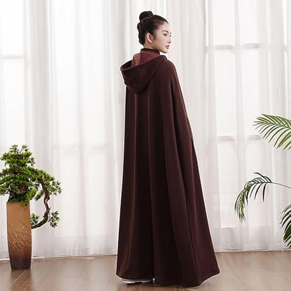 Meditation Buddhist Hooded Cloak Coat,Women Men Outfit Coat,Meditation Buddhist Hooded Cloak Monk - color: Coffee, size: Large