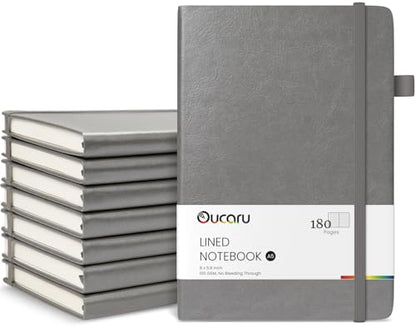 Oucaru Lined Journal Notebook, 8 Pack, 180 Pages, A5 Journals for Writing, 100 GSM Thick Paper, Small Notebooks Daily Journal for Women Men Work, Business, School, Travel Supplies - color: Gray