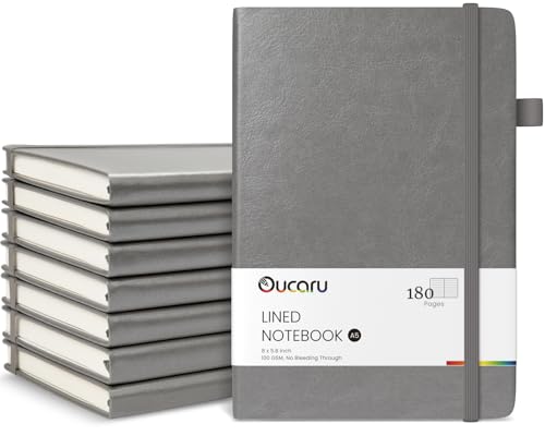Oucaru Lined Journal Notebook, 8 Pack, 180 Pages, A5 Journals for Writing, 100 GSM Thick Paper, Small Notebooks Daily Journal for Women Men Work, Business, School, Travel Supplies - color: Gray