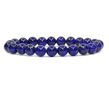 Amandastone Natural Gemstone 8mm Round Beads Stretch Bracelet 7 Inch - color: Blue Lapis