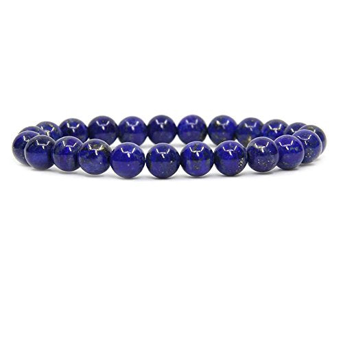 Amandastone Natural Gemstone 8mm Round Beads Stretch Bracelet 7 Inch - color: Blue Lapis