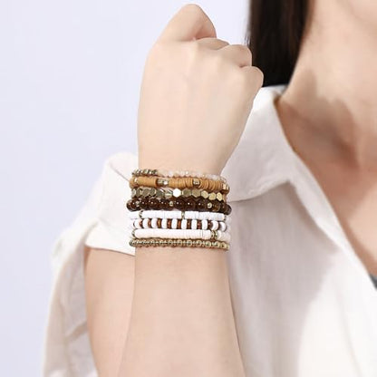MILAKOO Mens Beaded Bracelets Tribal Wooden Elastic Adjustable Prayer Beads Wrap Cuff for Women - color: S: 8pcs