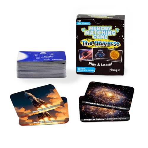 Menique Universe Memory Matching Game – 60 Cards (30 Pairs) – Bilingual Space Game with Planets, Stars & More – Educational for Kids and Adults - style: Universe