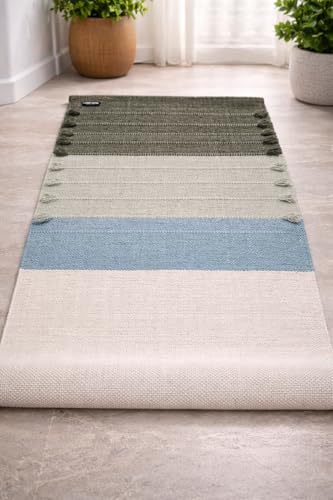 Indian Handmade100 % Organic Anti Skid Multi Colour Cotton Yoga Mat - Eco-Friendly Hand-Woven Rug - Non-Slip & Thick (24”x72”x5mm) for Hot yoga & Everyday Fitness at Home - Comfortable & Foldable Extra-Long Mat - color: Multi 1