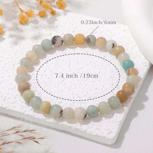 Crystal Beaded Bracelets for Women 4mm Clear Quartz Bead Handmade Gemstone Stretch Elastic Bracelet Natural Stone Crystal Healing Reiki Spiritual Jewelry Gifts - color: Amazonite, size: 6mm