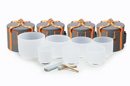 Set of 7 size 6"-12" White A-G Note 432 hz Crystal Singing Bowl with Carrying Case - color: Set of 7, White
