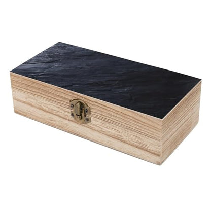 Black Grey Slate Wooden Storage Box Decorative Trinket Keepsake Box Wood Jewelry Organizer Box for Bedroom Office with Hinged Lid And Front Clasp