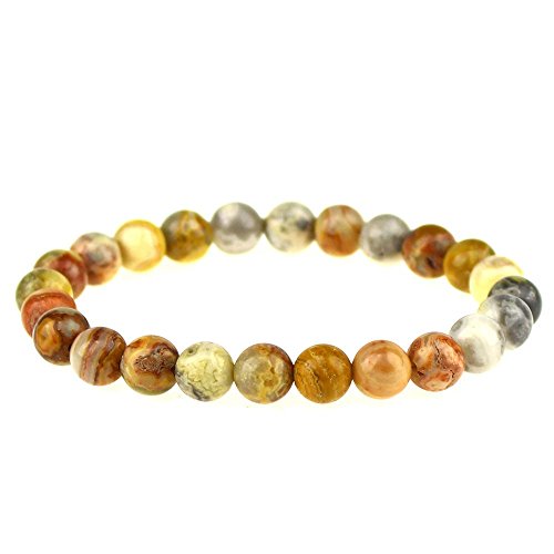 Natural Gemstones Bracelet 8mm Chakra Round Beads Energy Power Crystal Reiki Healing Elastic Stretch 7 Inch for Women Men Unisex - color: Crazy Agate