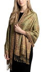 Achillea Reversible Paisley Pashmina Rave Scarf – Exotic Indian Shawls and Wraps for Evening Dresses, Festivals, All Seasons - color: Sage Green