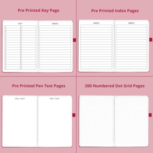 Dotted Journal – 140gsm Bleed Proof Thick White Paper – 200 Numbered Dot Grid Pages – 5.8 x 8.3 inch Bullet Dotted Notebook - color: pink