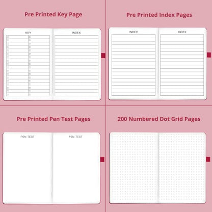 Dotted Journal – 140gsm Bleed Proof Thick White Paper – 200 Numbered Dot Grid Pages – 5.8 x 8.3 inch Bullet Dotted Notebook - color: pink