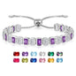 Birthstone Bracelets for Women, Sterling Silver Tennis Bracelets Emerald Cut Bezel Set with Adjustable Chain, Elegant Anniversary, Birthday or Valentine's Day Gift - color: 02-Feb-Amethyst