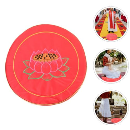 Meditation Cushion Floor Pillow Buckwheat Bolster Crimson Floral Worship Mat Thick Small Sitting Cushion for Zen Meditation and Prayer