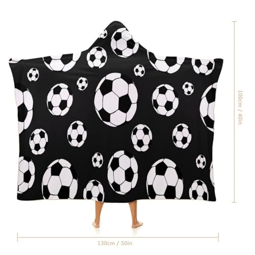 Soccer Balls Football Large Size Comfortable Hooded Blanket, Warm Blanket 40"x50" - color: Soccer Balls Football, size: 40"x50"