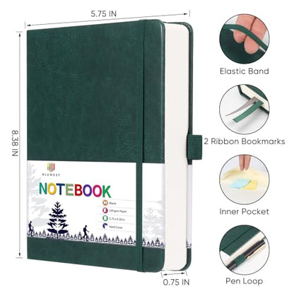 Blank Paper Notebook - 280 Pages A5 Blank Journal Notebook with 100gsm Thick Blank Paper, Hardcover, PU Leather, 5.75'' × 8.38''-Dark Green - color: Dark Green, size: A5-Blank