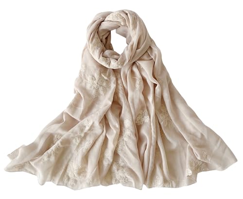 MINIDORA Soft Lightweight Scarves for Women Floral Embroidered Shawls for Holiday Summer Travel Wraps Extra Large - color: Style 4-beige-1