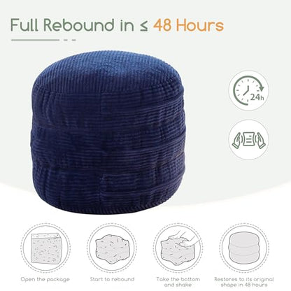 HIGOGOGO Pouf Ottoman Stuffed Round Modern Foam Filled Foot Rest Poufs 20 X 18 Inches Modular Ottomans Separated Into Floor Cushions for Living Room Chair Decorative Stool, Navy