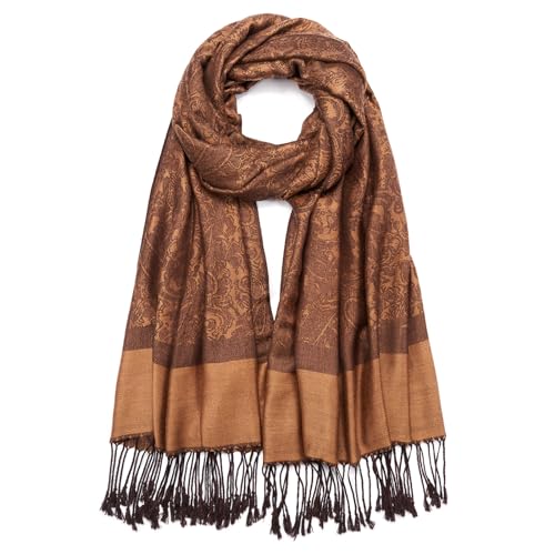 QIUTIMIY Paisley Pashmina Shawl Wrap Women Reversible Vintage Jacquard Pashmina Rave Scarf with Fringe for Evening, Wedding - color: Flower3-brown