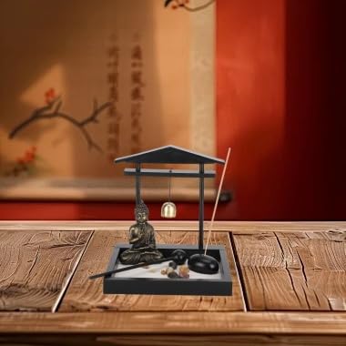 HEEPDD Desktop Zen Garden Kit with Buddha Statue, Incense Holder, Mallet, Rocks for Meditation, Yoga, Office Decor