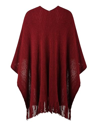 Ferand Shawl Wraps for Women, Cozy Lightweight Poncho Cape with Pockets, Warm for Fall Winter Travel - color: Burgundy