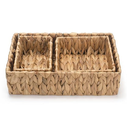 3 Pack Wicker Storage Basket, Natural Woven Water Hyacinth Storage Basket for Shelf Organizing