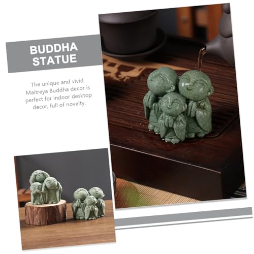 Stone Maitreya Buddha Figurine Zen Decoration for Tea Table Aquarium Home Decor Unique Sandstone Design for Meditating and Traditional Aesthetic