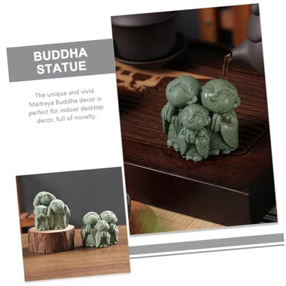 Stone Maitreya Buddha Figurine Zen Decoration for Tea Table Aquarium Home Decor Unique Sandstone Design for Meditating and Traditional Aesthetic