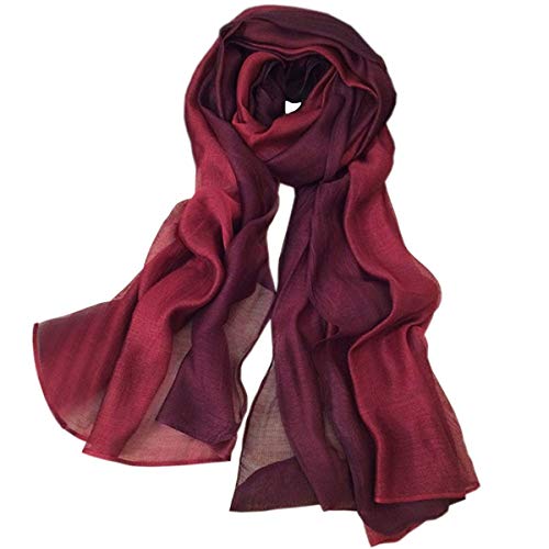 Cotton Silk Scarf Elegant Soft Wraps Color Shade Scarves for Women - color: Wine Red
