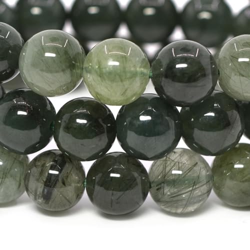 Justinstones Gemstone Crystals Chakra Beads Bracelet Crystal Healing 10mm Round Stretchable Bracelet for Her Gift - color: Green Rutilated Quartz