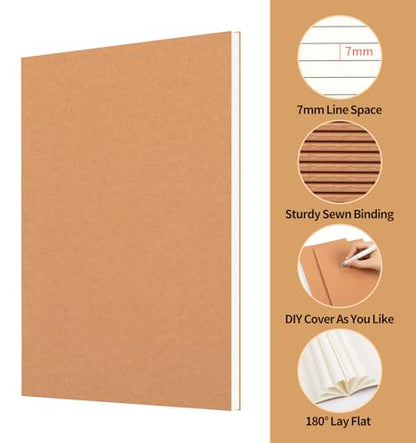 24 Pack A5 Ruled Lined Kraft Notebooks Bulk, Journaling Notebooks, A5 Lined College Ruled Notebook, 8.3x5.5 Inches 60 Pages Travel Journal Notebooks Set for Work, School, Writing - style: Brown-24-Lined