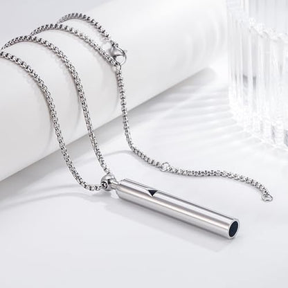 Breathing Easy Necklace, Mindfulness Breathing Stainless Steel Pendant for Stress Relief, Anxiety Management & Smoking Cessation Aid, Intricate Engraving for Men Women - color: Sliver