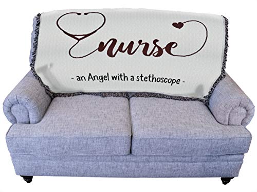 Nurse an Angel with a Stethoscope Blanket - Medical Professional - Gift Tapestry Throw for Back of Couch or Sofa Woven from Cotton - Made in The USA (61x36) - color: Stethoscope, size: 61" x 36"