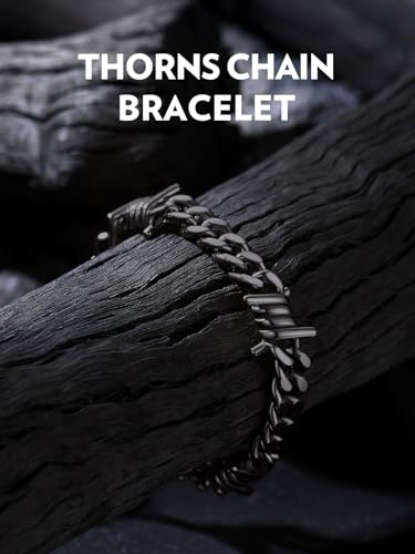 Bandmax Barbed Wire Chain Bracelets for Men Women Stainless Steel/Black/Gold Thorn Cuban Link Bracelet Adjustable Punk Emo Style Jewelry Gift - color: 02 9MM-Black Plated