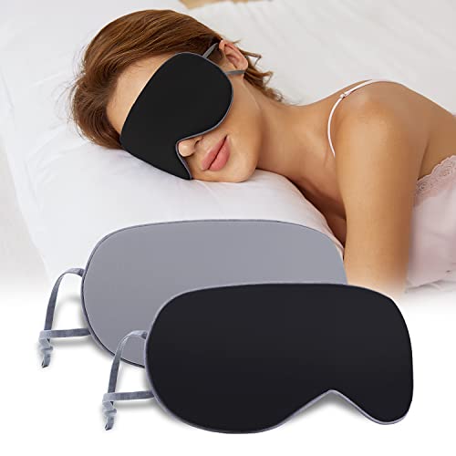Sleeping Mask 2 Pack, Warm, Cool Double-Sided Use of Sleep Mask, Super Soft Blindfold with Adjustable Strap, Block Out Light, Comfort Sleep Eye Mask for Travel Meditation Nap Black - color: Black/Black + Dark Gray/Light Gray