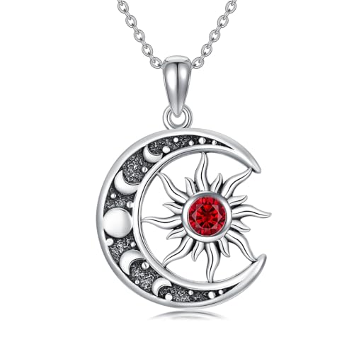 Sun and Moon Necklace 925 Sterling Silver Sun Moon Pendant Gemstone Jewelry Gifts for Women - style: January