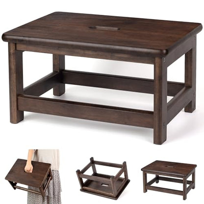 Wooden Step Stool (16.5" Dx12 Wx9 H) Bed Steps for High Beds for Adults - Natural Solid Wood One Step Stool, Heavy Duty- Holds up to 600Lbs- Perfect Safety (9in Height-Walnut)