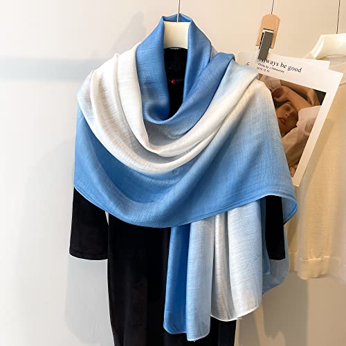 WINCESS.YU Women Gradient Scarf Long Shawls and Wraps Fashion Plain Pashmina Formal Scarf - color: Blue and White
